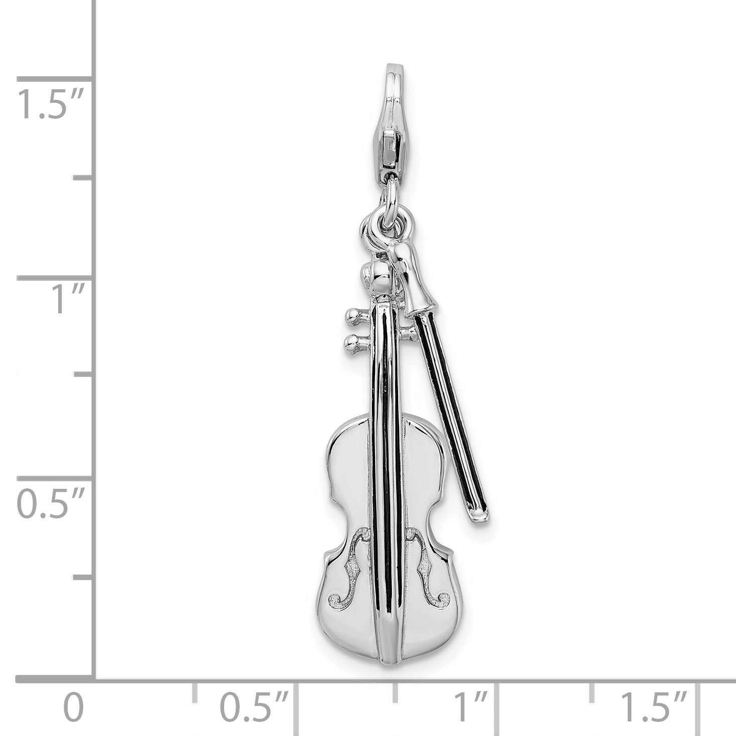 Sterling Silver Amore La Vita Rhodium-Plated Polished 3-D Violin With Antiqued Bow Charm Fancy Lobster Clasp