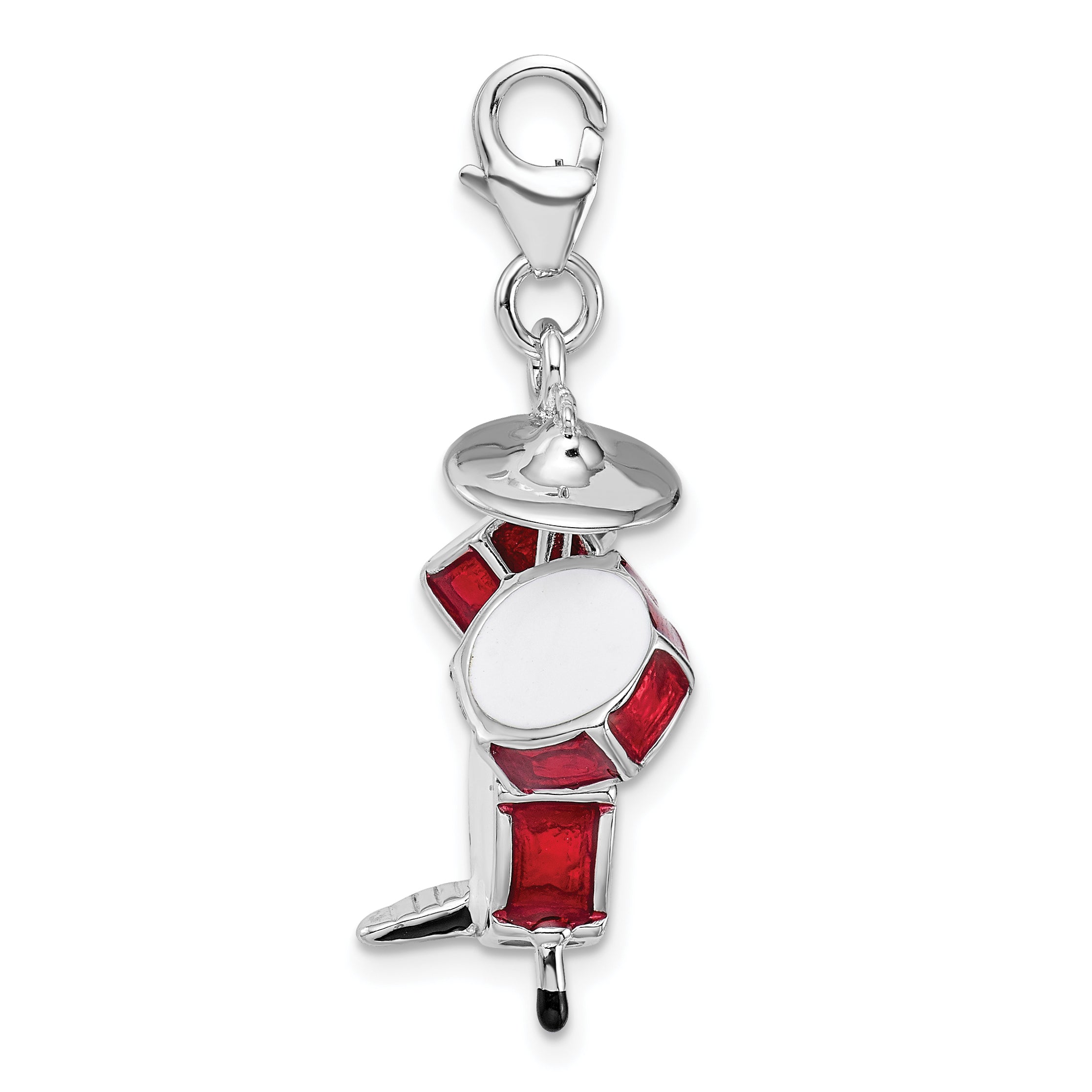 Sterling Silver Amore La Vita Rhodium-Plated Polished 3-D Enameled Drum Set Charm With Fancy Lobster Clasp