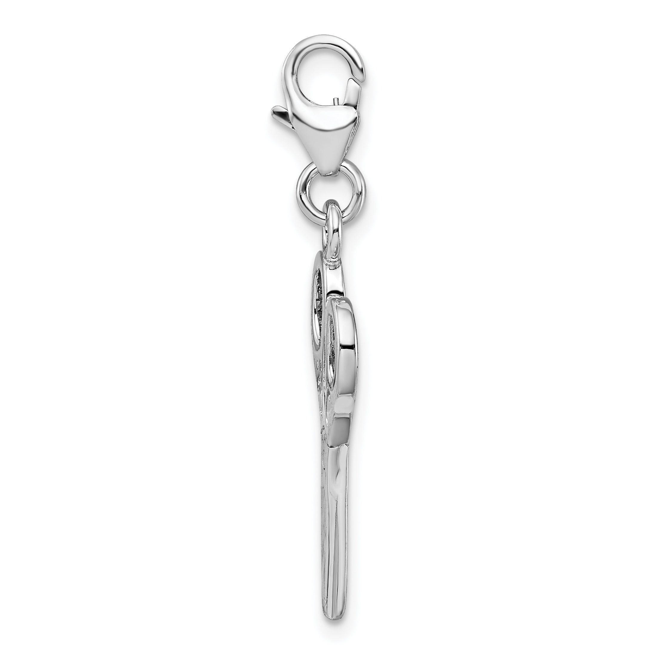 Sterling Silver Amore La Vita Rhodium-Plated Polished 3-D Scissors Charm With Fancy Lobster Clasp