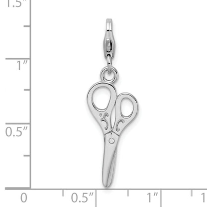 Sterling Silver Amore La Vita Rhodium-Plated Polished 3-D Scissors Charm With Fancy Lobster Clasp