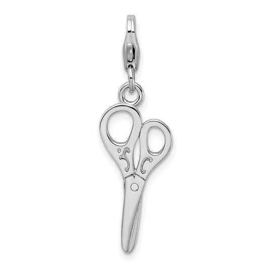 Sterling Silver Amore La Vita Rhodium-Plated Polished 3-D Scissors Charm With Fancy Lobster Clasp