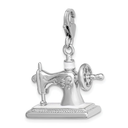 Sterling Silver Amore La Vita Rhodium-Plated Polished 3-D Enameled Sewing Machine Charm With Fancy Lobster Clasp