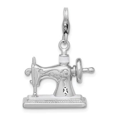 Sterling Silver Amore La Vita Rhodium-Plated Polished 3-D Enameled Sewing Machine Charm With Fancy Lobster Clasp