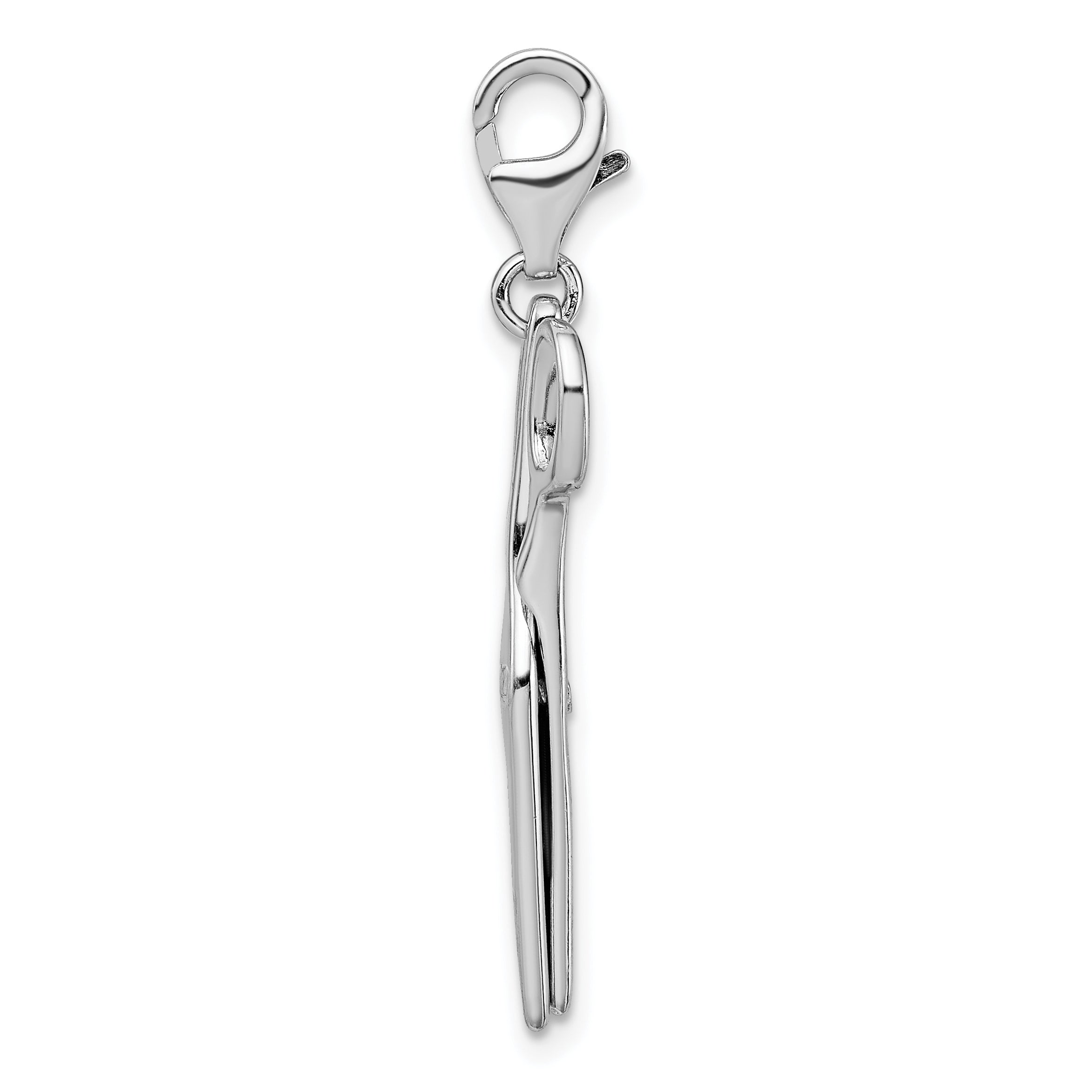Sterling Silver Amore La Vita Rhodium-Plated Polished 3-D Movable Scissors Charm With Fancy Lobster Clasp