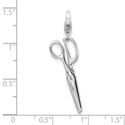 Sterling Silver Amore La Vita Rhodium-Plated Polished 3-D Movable Scissors Charm With Fancy Lobster Clasp
