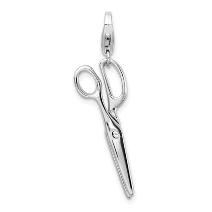 Sterling Silver Amore La Vita Rhodium-Plated Polished 3-D Movable Scissors Charm With Fancy Lobster Clasp