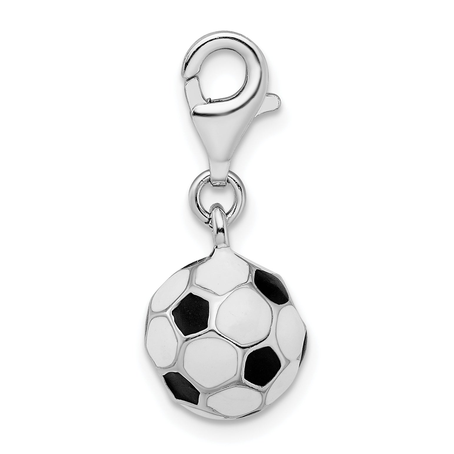 Sterling Silver Amore La Vita Rhodium-Plated Polished 3-D Enameled Small Soccer Ball Charm With Fancy Lobster Clasp