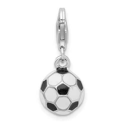 Sterling Silver Amore La Vita Rhodium-Plated Polished 3-D Enameled Small Soccer Ball Charm With Fancy Lobster Clasp