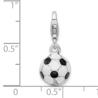 Sterling Silver Amore La Vita Rhodium-Plated Polished 3-D Enameled Small Soccer Ball Charm With Fancy Lobster Clasp