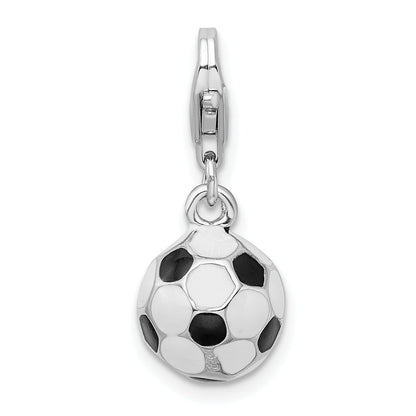 Sterling Silver Amore La Vita Rhodium-Plated Polished 3-D Enameled Small Soccer Ball Charm With Fancy Lobster Clasp