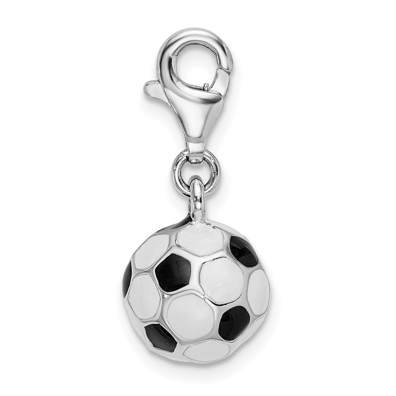 Sterling Silver Amore La Vita Rhodium-Plated Polished 3-D Enameled Soccer Ball Charm With Fancy Lobster Clasp