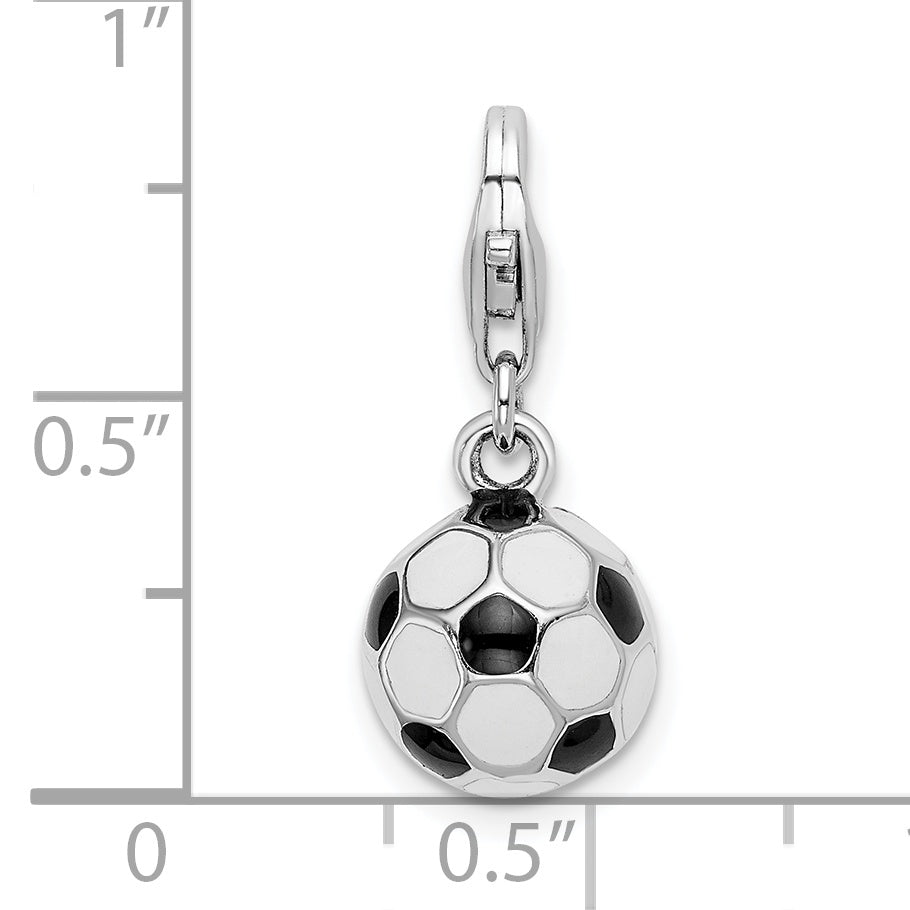 Sterling Silver Amore La Vita Rhodium-Plated Polished 3-D Enameled Soccer Ball Charm With Fancy Lobster Clasp