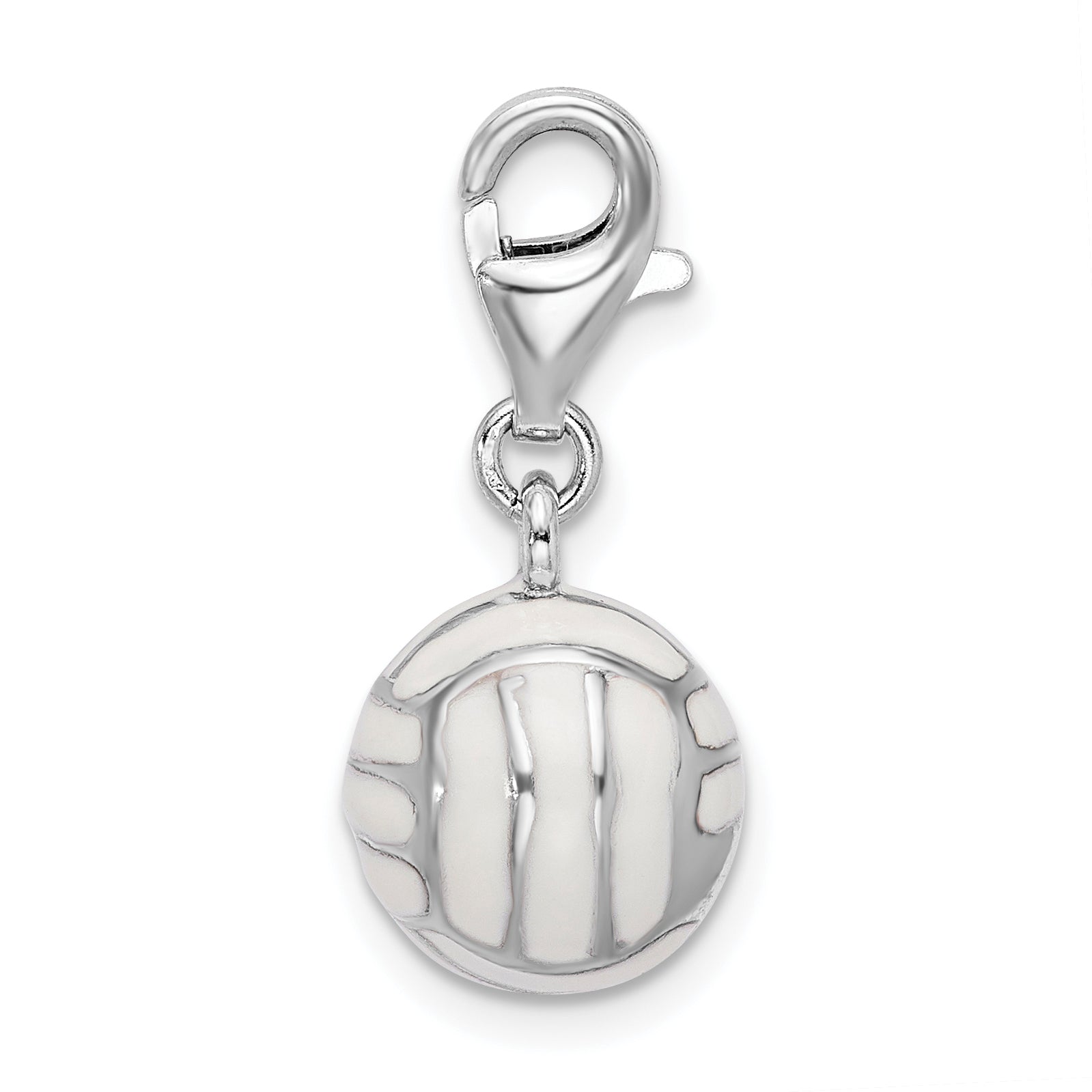 Sterling Silver Amore La Vita Rhodium-Plated Polished 3-D Enameled Volleyball Charm With Fancy Lobster Clasp