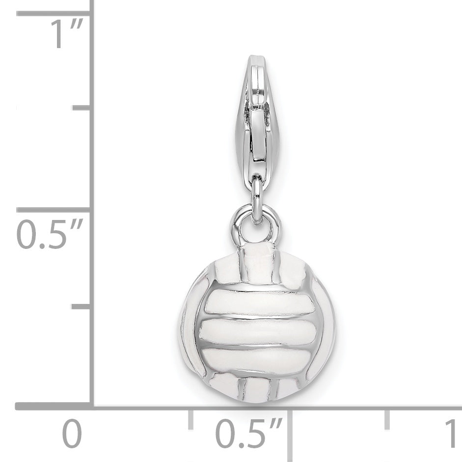 Sterling Silver Amore La Vita Rhodium-Plated Polished 3-D Enameled Volleyball Charm With Fancy Lobster Clasp