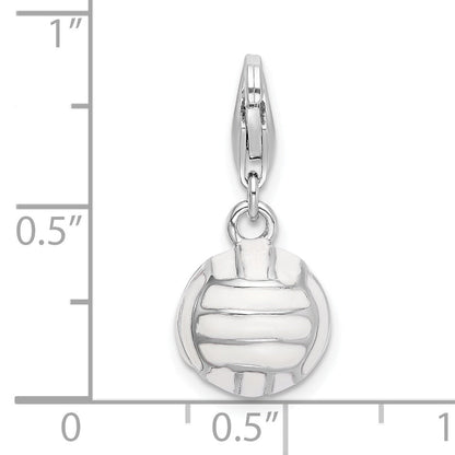 Sterling Silver Amore La Vita Rhodium-Plated Polished 3-D Enameled Volleyball Charm With Fancy Lobster Clasp
