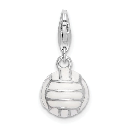 Sterling Silver Amore La Vita Rhodium-Plated Polished 3-D Enameled Volleyball Charm With Fancy Lobster Clasp