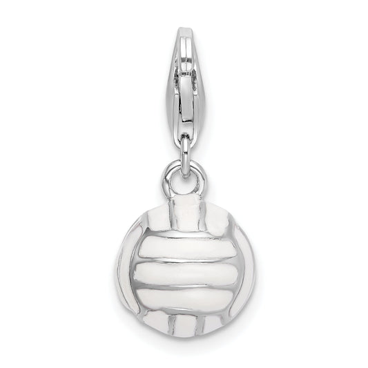 Sterling Silver Amore La Vita Rhodium-Plated Polished 3-D Enameled Volleyball Charm With Fancy Lobster Clasp