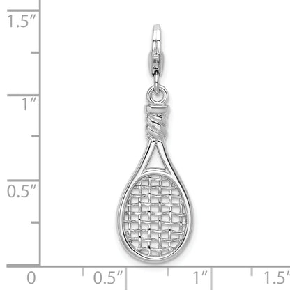Sterling Silver Amore La Vita Rhodium-Plated Polished 3-D Tennis Racquet Charm With Fancy Lobster Clasp