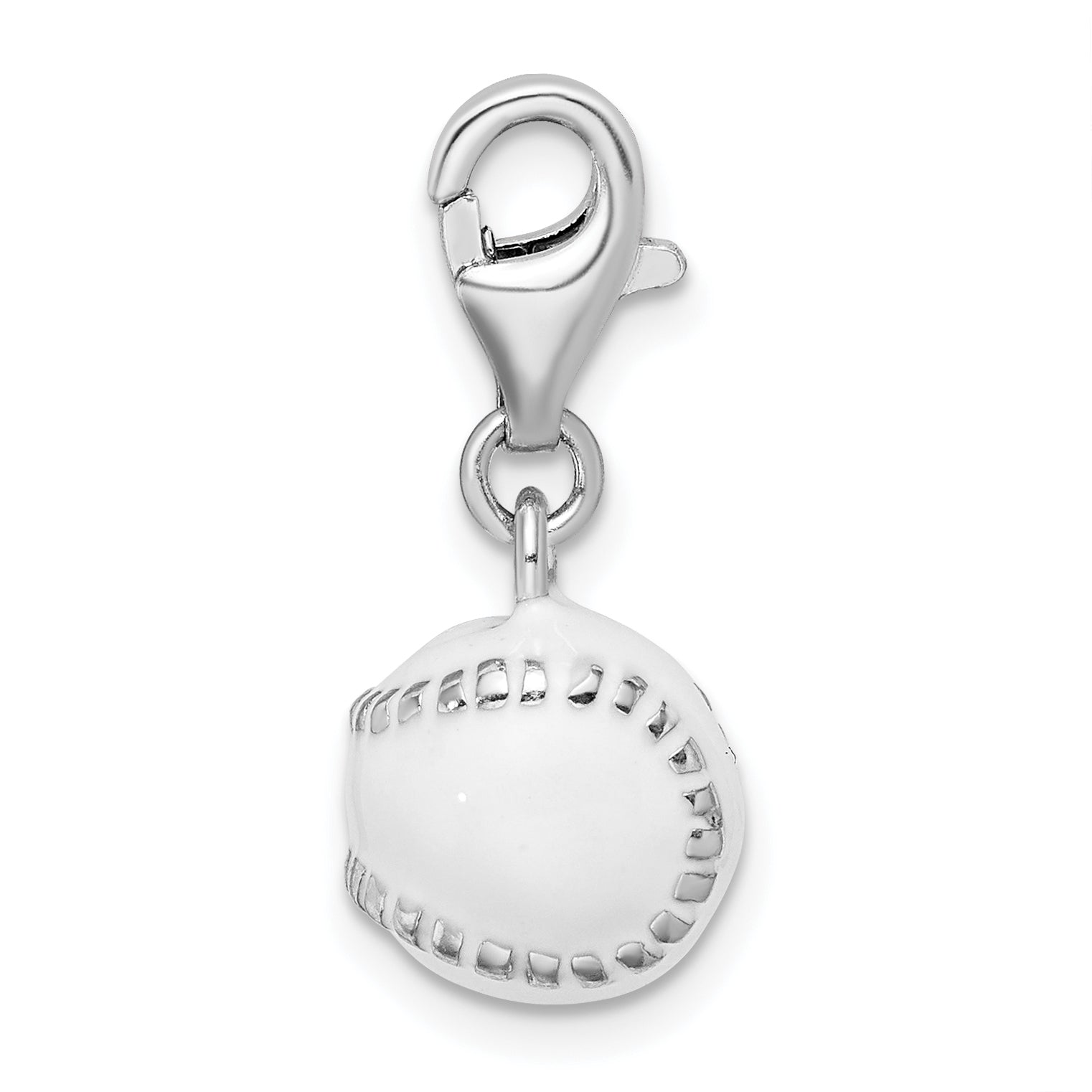 Sterling Silver Amore La Vita Rhodium-Plated Polished 3-D And Enameled Baseball Charm With Fancy Lobster Clasp