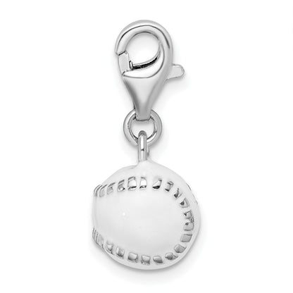 Sterling Silver Amore La Vita Rhodium-Plated Polished 3-D And Enameled Baseball Charm With Fancy Lobster Clasp