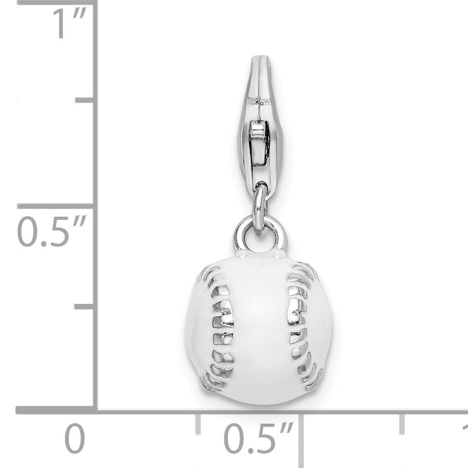Sterling Silver Amore La Vita Rhodium-Plated Polished 3-D And Enameled Baseball Charm With Fancy Lobster Clasp