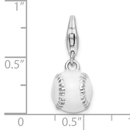 Sterling Silver Amore La Vita Rhodium-Plated Polished 3-D And Enameled Baseball Charm With Fancy Lobster Clasp