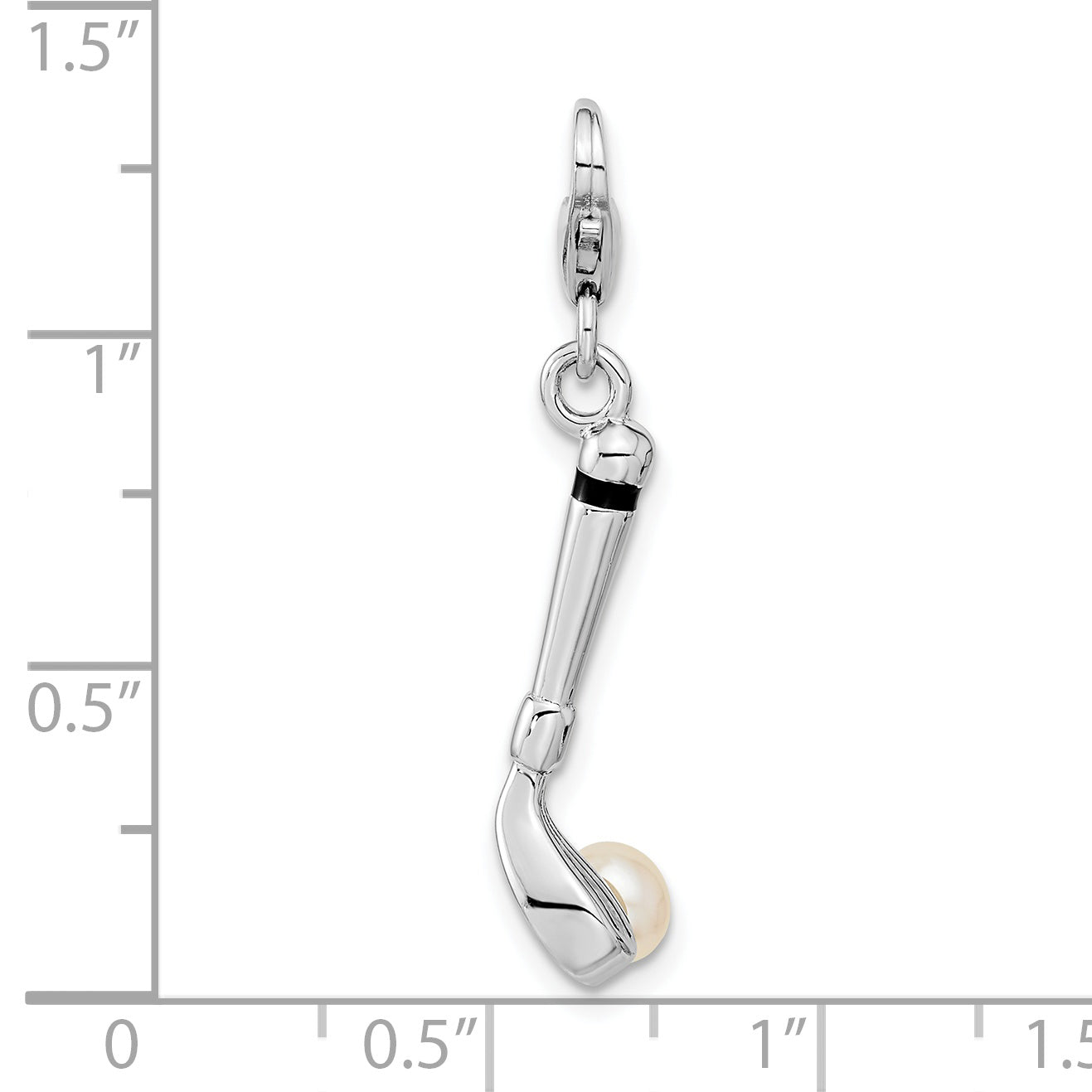 Sterling Silver Amore La Vita Rhodium-Plated Polished 3-D Freshwater Cultured Pearl Golf Club Charm With Fancy Lobster Clasp