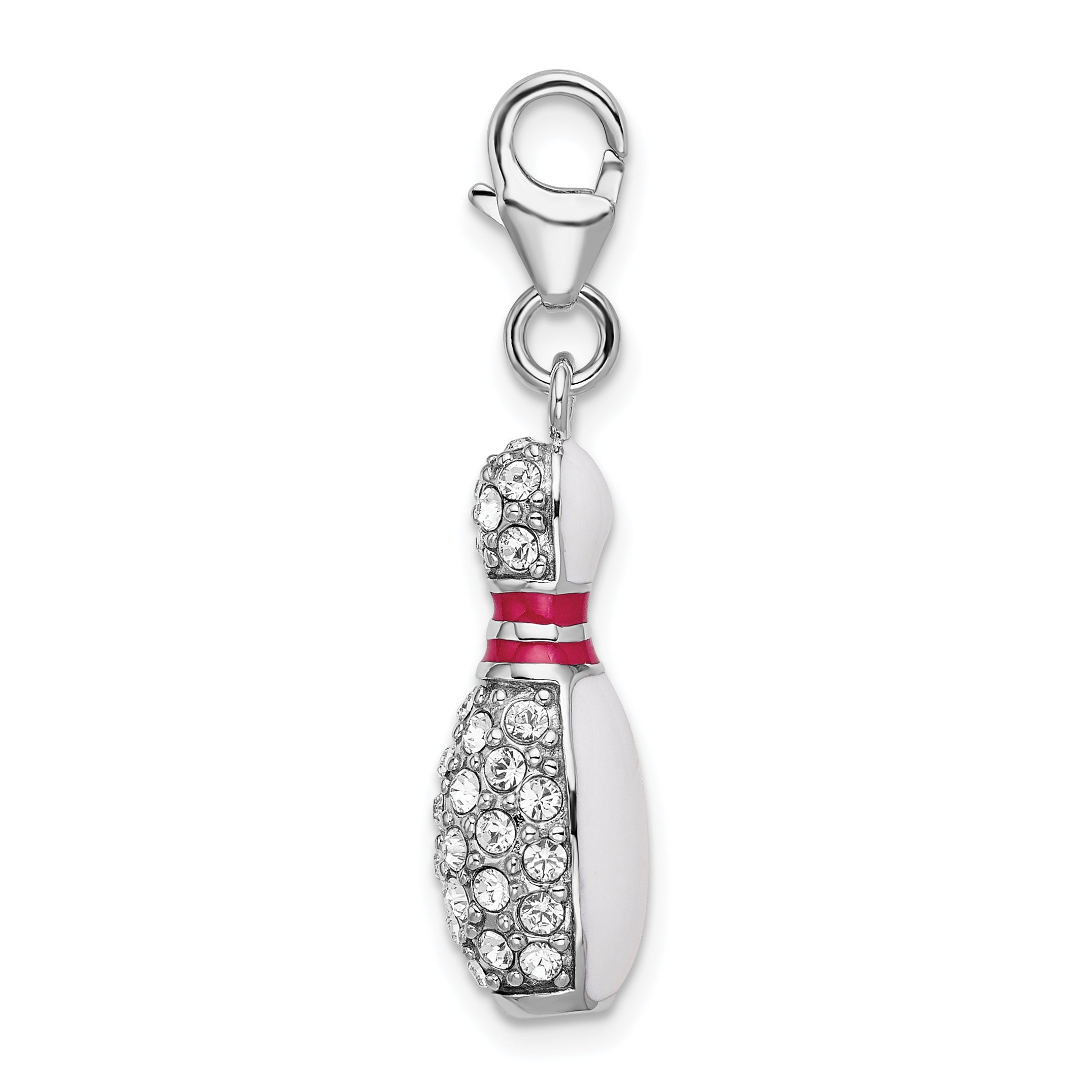 Sterling Silver Amore La Vita Rhodium-Plated Polished 3-D Reversible Enameled Bowling Pin Charm With Fancy Lobster Clasp
