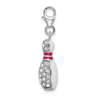 Sterling Silver Amore La Vita Rhodium-Plated Polished 3-D Reversible Enameled Bowling Pin Charm With Fancy Lobster Clasp