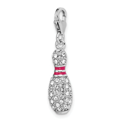 Sterling Silver Amore La Vita Rhodium-Plated Polished 3-D Reversible Enameled Bowling Pin Charm With Fancy Lobster Clasp