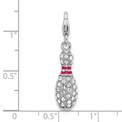 Sterling Silver Amore La Vita Rhodium-Plated Polished 3-D Reversible Enameled Bowling Pin Charm With Fancy Lobster Clasp