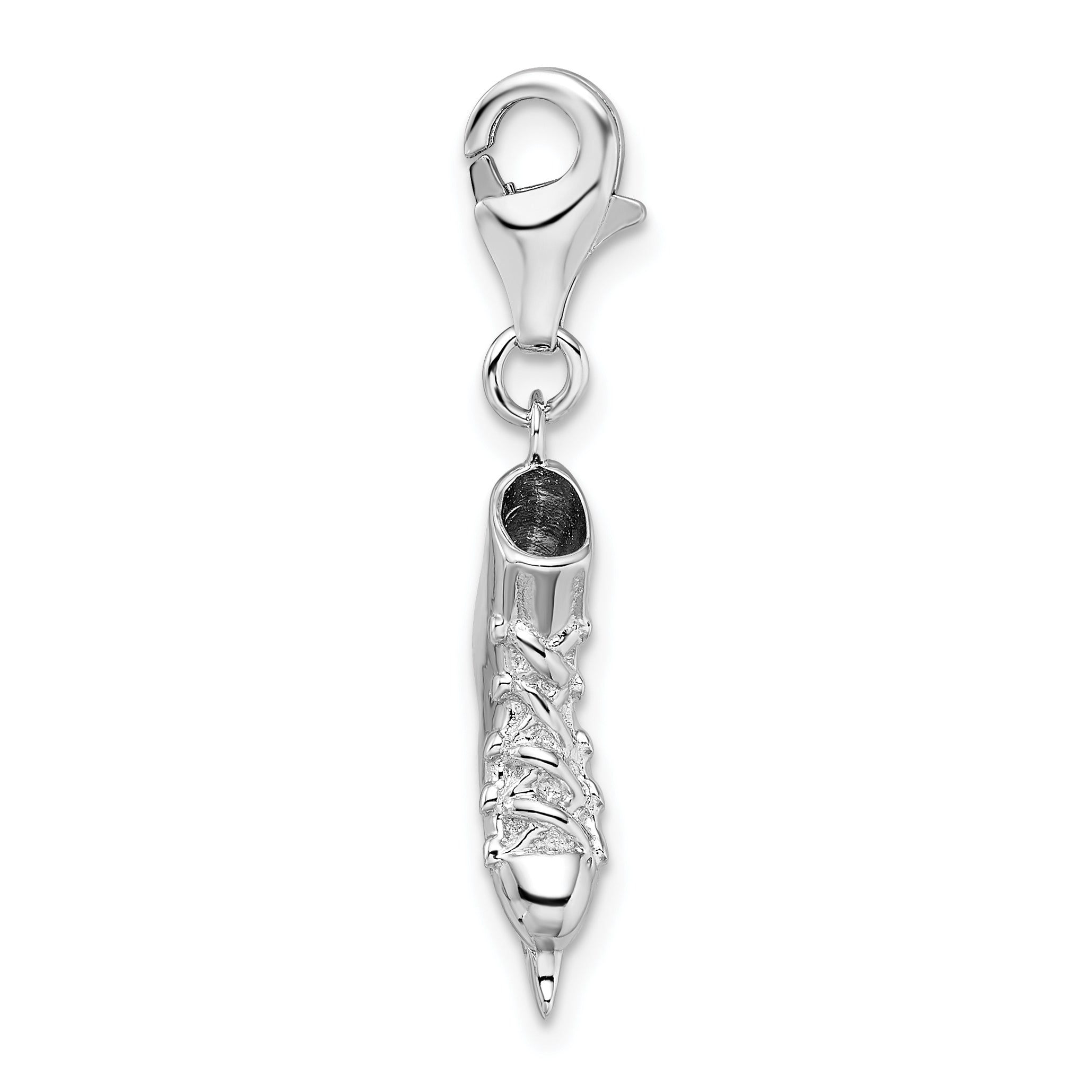 Sterling Silver Amore La Vita Rhodium-Plated Polished 3-D Ice Skate Charm With Fancy Lobster Clasp