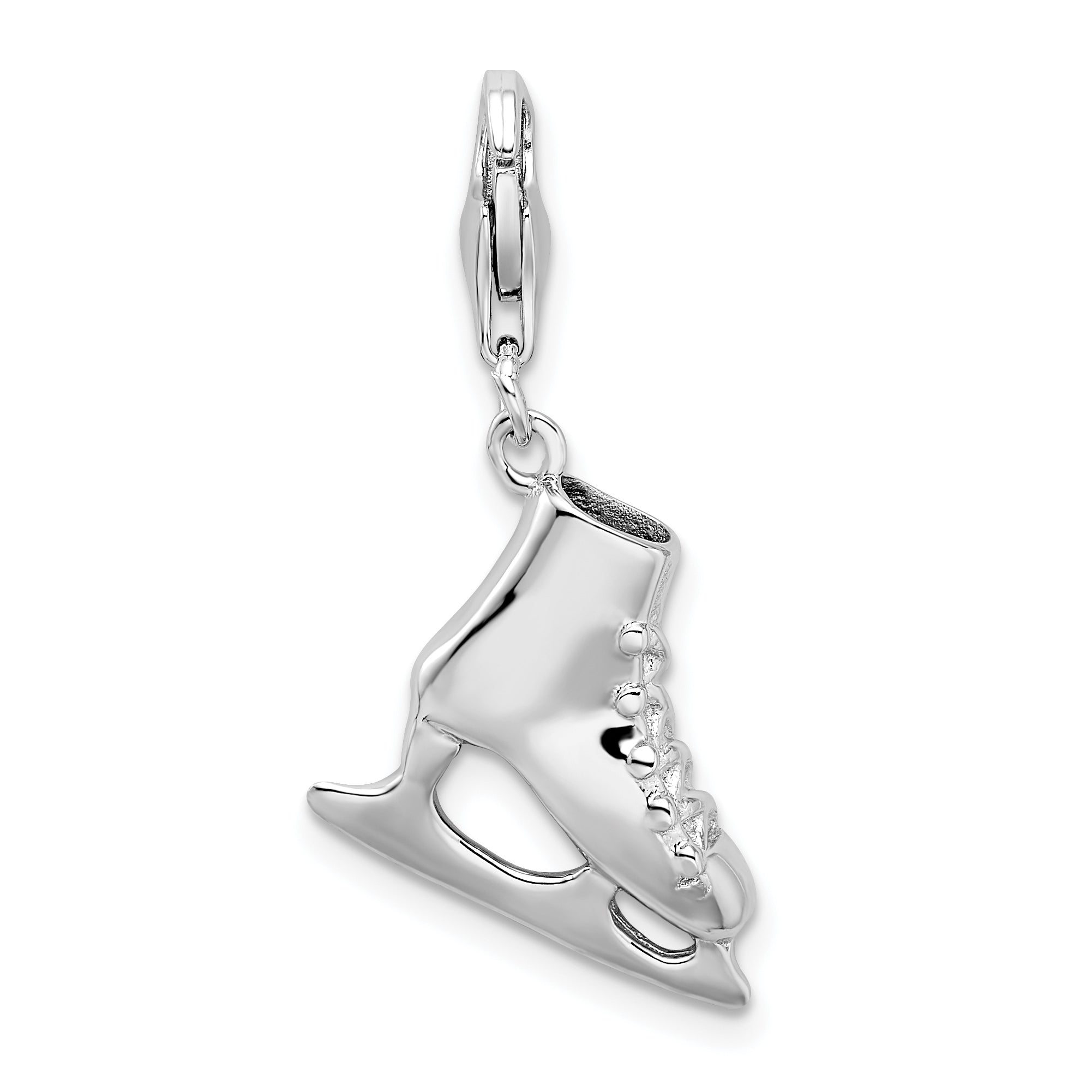 Sterling Silver Amore La Vita Rhodium-Plated Polished 3-D Ice Skate Charm With Fancy Lobster Clasp