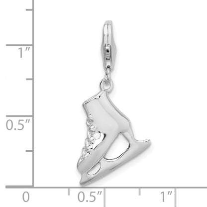 Sterling Silver Amore La Vita Rhodium-Plated Polished 3-D Ice Skate Charm With Fancy Lobster Clasp