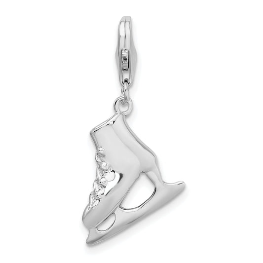 Sterling Silver Amore La Vita Rhodium-Plated Polished 3-D Ice Skate Charm With Fancy Lobster Clasp