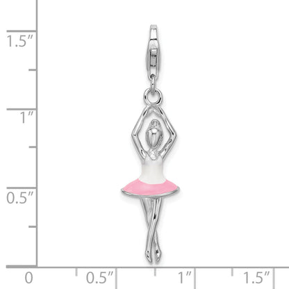 Sterling Silver Amore La Vita Rhodium-Plated Polished 3-D Enameled Ballerina Charm With Fancy Lobster Clasp
