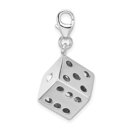 Sterling Silver Amore La Vita Rhodium-Plated Polished 3-D Crystal From Swarovski Die Charm With Fancy Lobster Clasp
