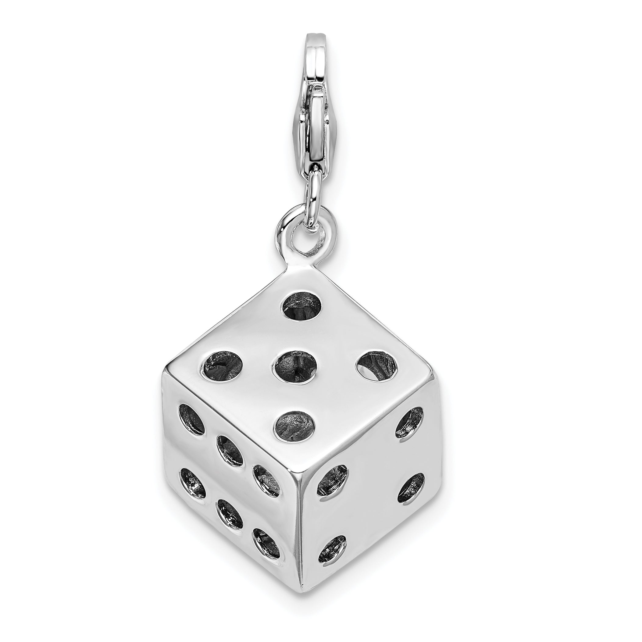 Sterling Silver Amore La Vita Rhodium-Plated Polished 3-D Crystal From Swarovski Die Charm With Fancy Lobster Clasp