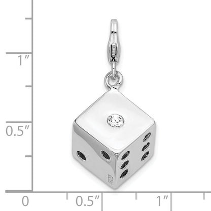 Sterling Silver Amore La Vita Rhodium-Plated Polished 3-D Crystal From Swarovski Die Charm With Fancy Lobster Clasp