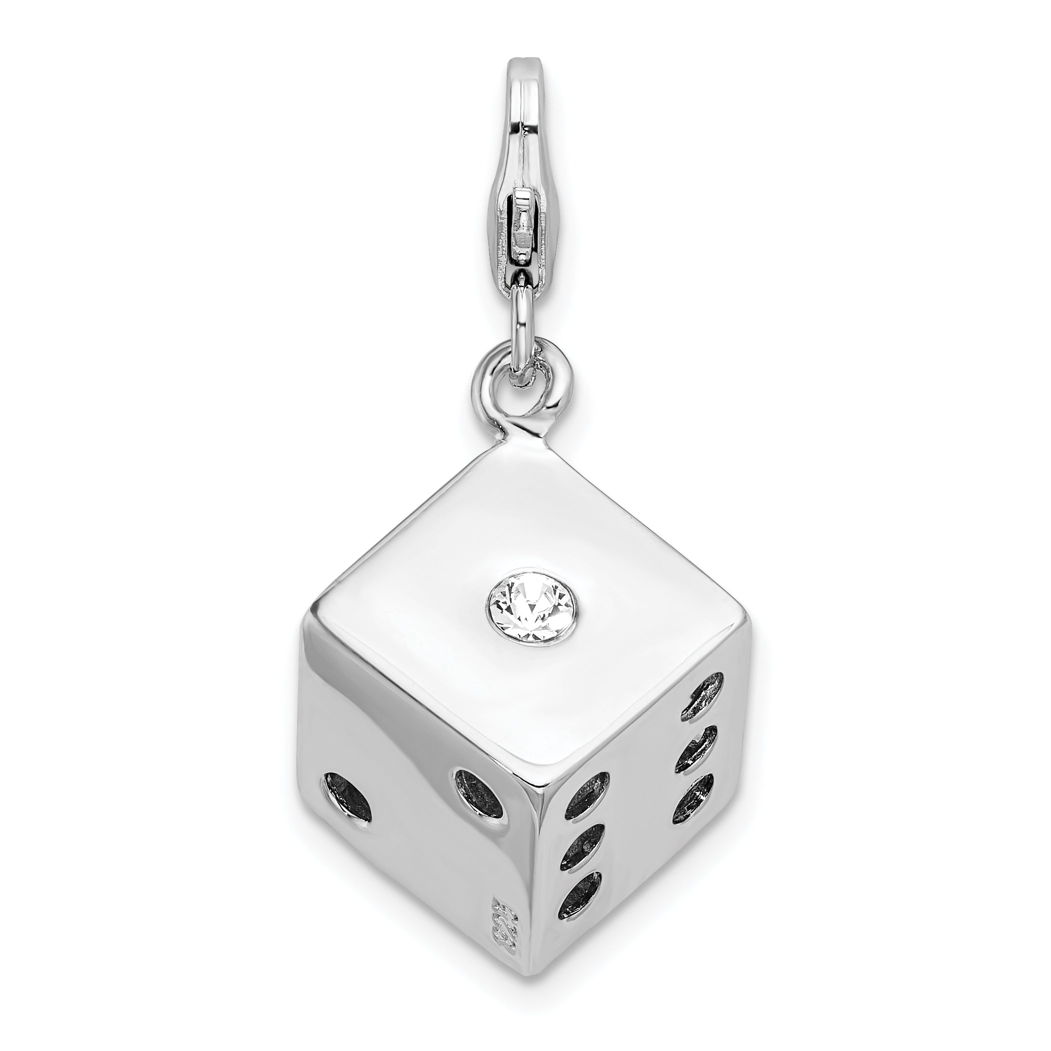 Sterling Silver Amore La Vita Rhodium-Plated Polished 3-D Crystal From Swarovski Die Charm With Fancy Lobster Clasp