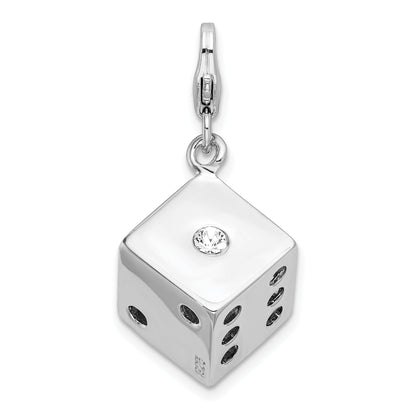 Sterling Silver Amore La Vita Rhodium-Plated Polished 3-D Crystal From Swarovski Die Charm With Fancy Lobster Clasp