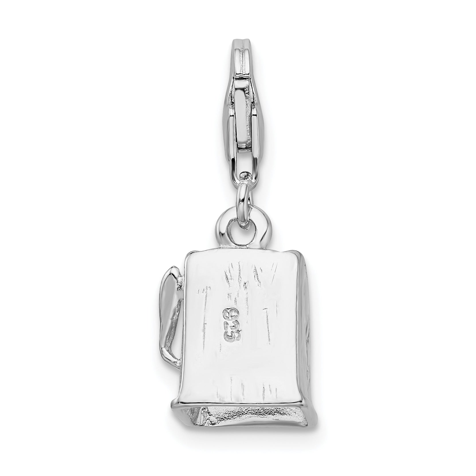 Sterling Silver Amore La Vita Rhodium-Plated Polished 3-D Slot Machine Charm With Fancy Lobster Clasp