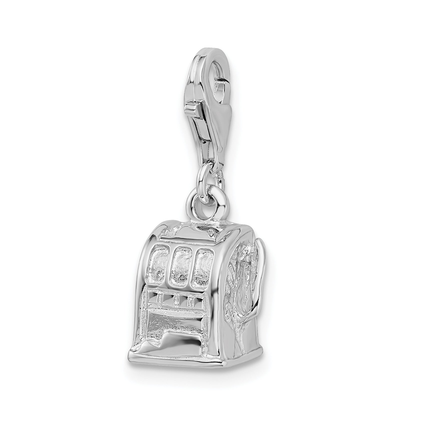 Sterling Silver Amore La Vita Rhodium-Plated Polished 3-D Slot Machine Charm With Fancy Lobster Clasp