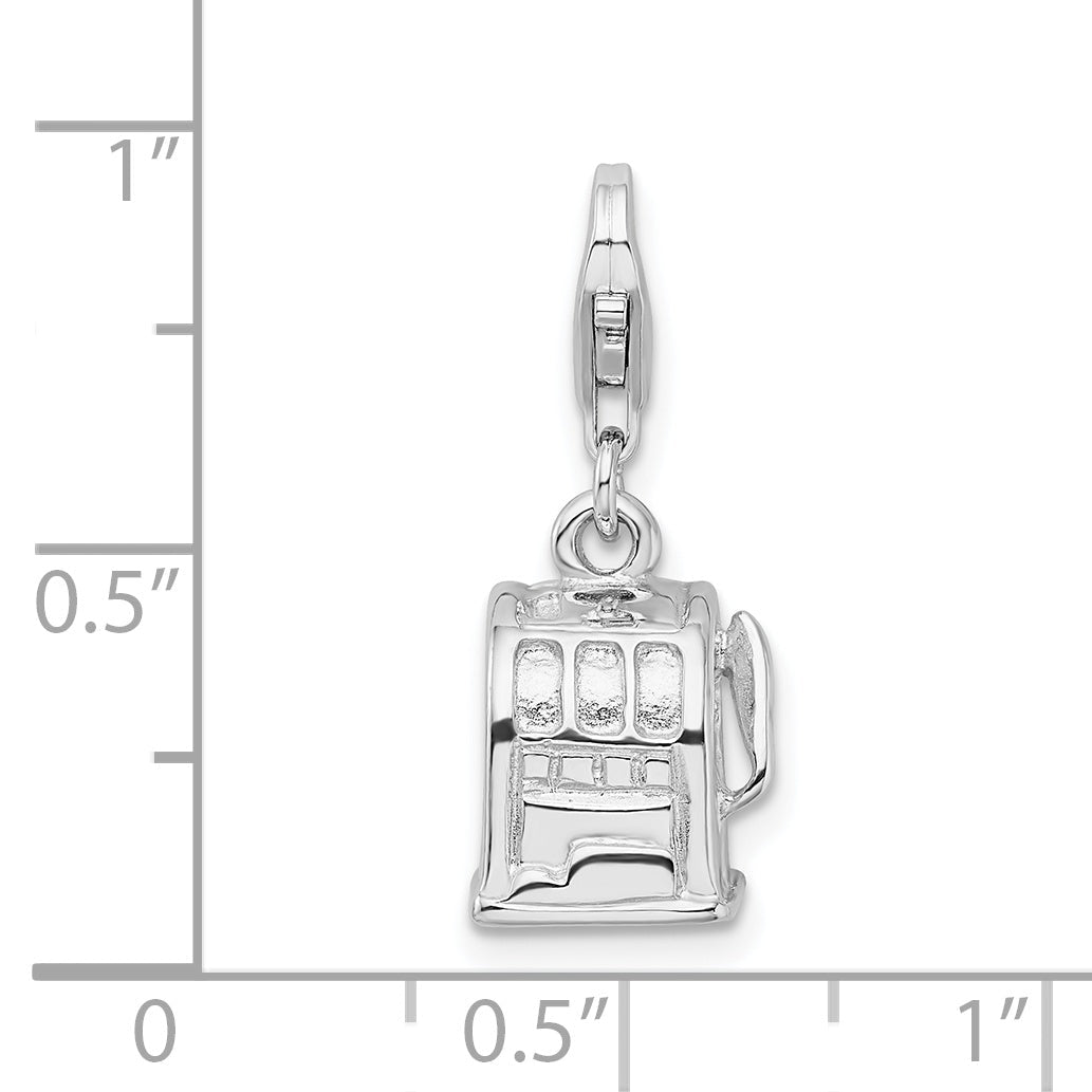 Sterling Silver Amore La Vita Rhodium-Plated Polished 3-D Slot Machine Charm With Fancy Lobster Clasp