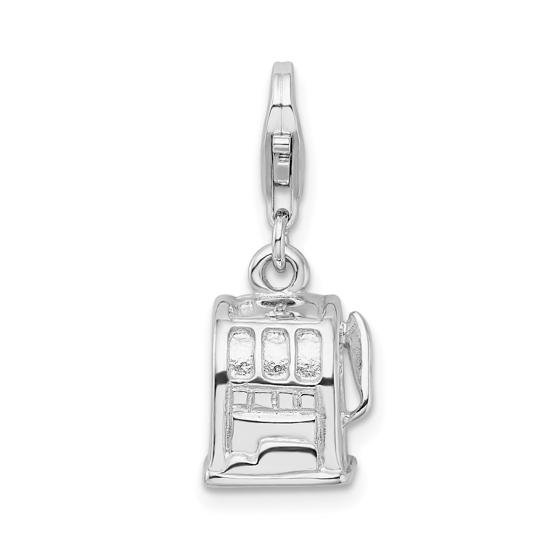 Sterling Silver Amore La Vita Rhodium-Plated Polished 3-D Slot Machine Charm With Fancy Lobster Clasp