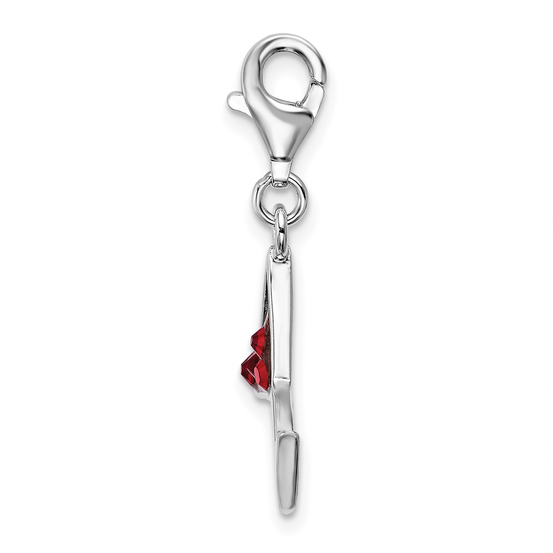 Sterling Silver Amore La Vita Rhodium-Plated Polished Enameled Red Crystal Martini Glass Charm With Fancy Lobster Clasp