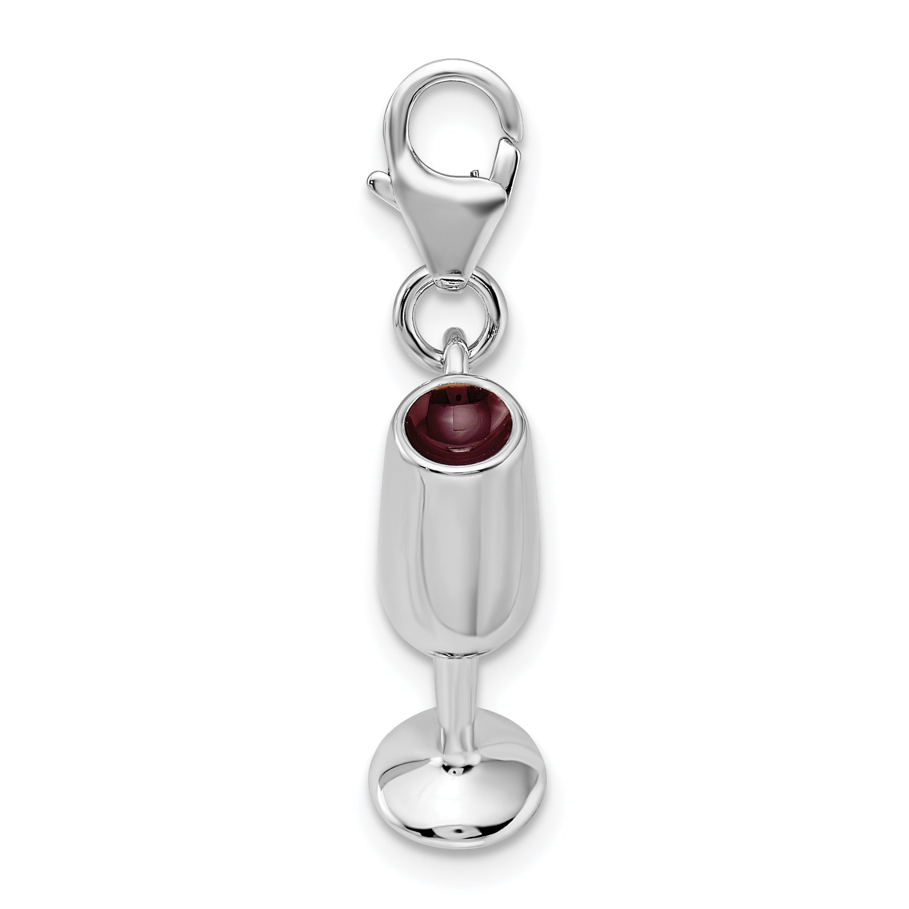 Sterling Silver Amore La Vita Rhodium-Plated Polished 3-D Enameled Red Wine Glass Charm With Fancy Lobster Clasp
