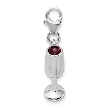 Sterling Silver Amore La Vita Rhodium-Plated Polished 3-D Enameled Red Wine Glass Charm With Fancy Lobster Clasp