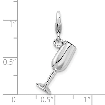 Sterling Silver Amore La Vita Rhodium-Plated Polished 3-D Enameled Red Wine Glass Charm With Fancy Lobster Clasp