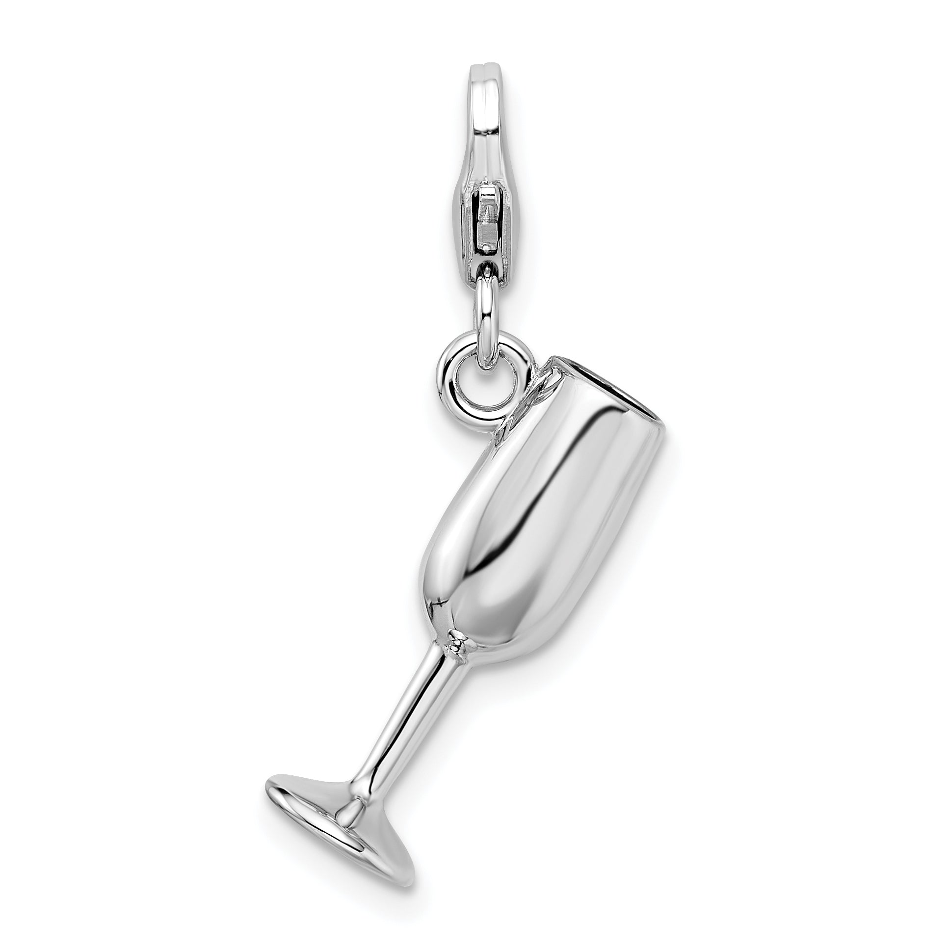 Sterling Silver Amore La Vita Rhodium-Plated Polished 3-D Enameled Red Wine Glass Charm With Fancy Lobster Clasp